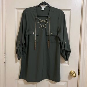 Persaya Olive Blouse with Gold Details
